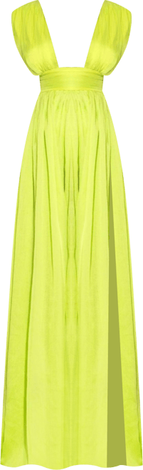 Women Valley Of Angels Lime Chiffon Pleated High Slit Maxi Dress