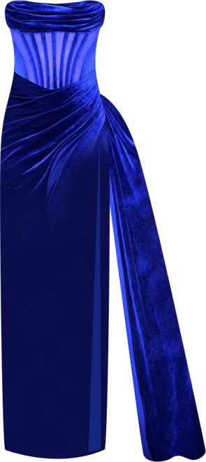 Women Priya Royal Blue Draping Corset High Slit Velvet Gown