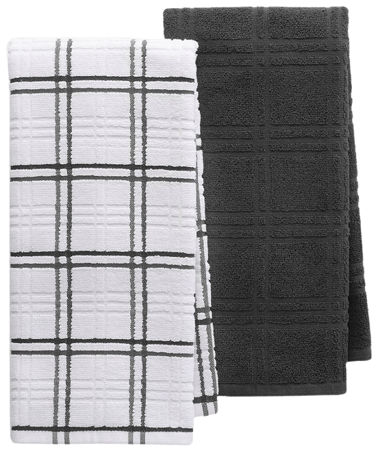 Kitchen Towels Dishtowels 2 Pack 18x28 Inch Coffee Shop Black Checked NEW