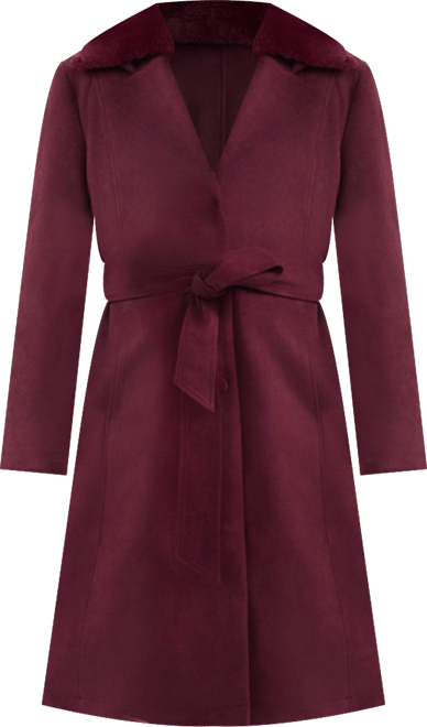 Women's Faux Suede Trench with Detachable Fur Collar