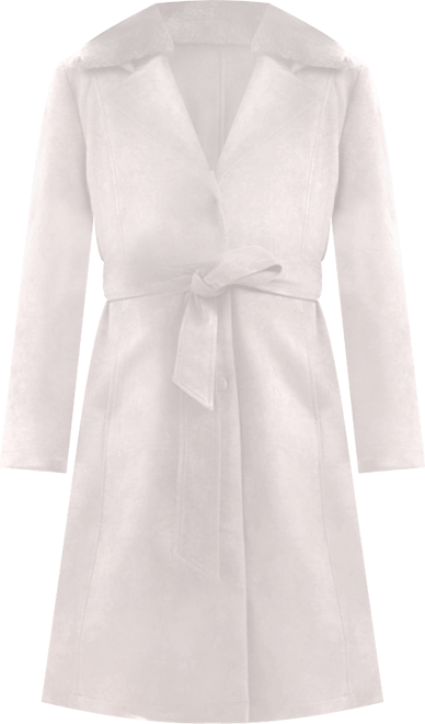 Women's Faux Suede Trench with Detachable Fur Collar