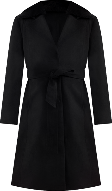 Women's Faux Suede Trench with Detachable Fur Collar