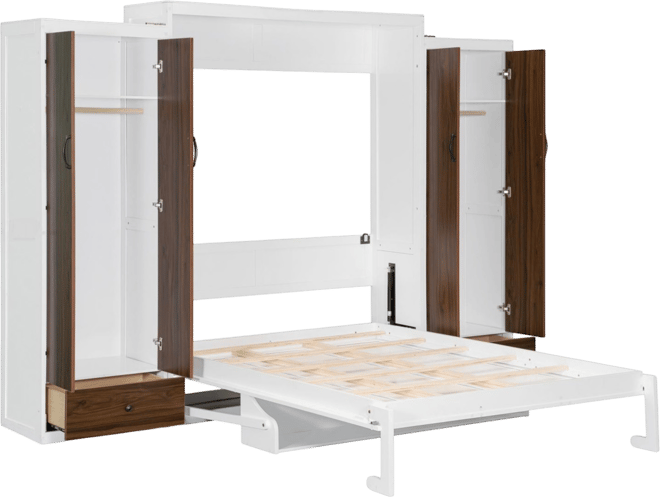 Queen Size Murphy Bed Wall Bed with Closet Drawers and Table