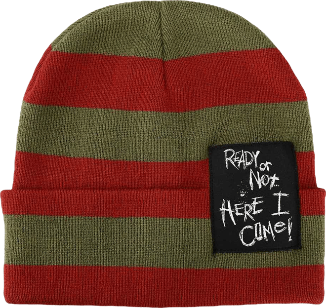 Men's Ready Or Not Here I Come Woven Label Striped Cuffed Beanie