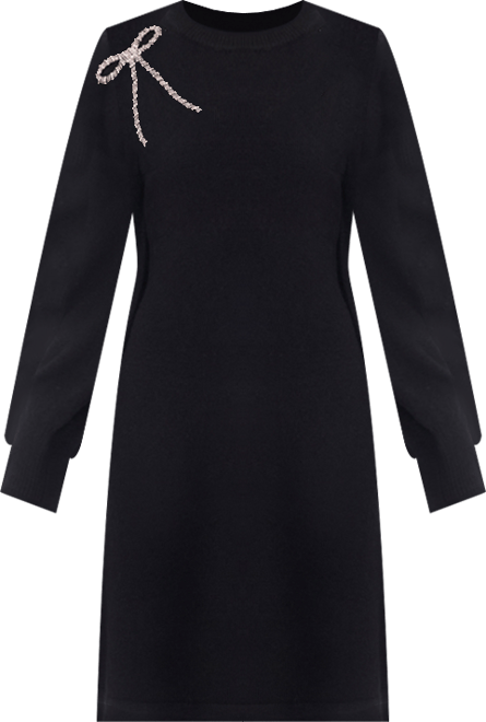 Women's Beaded Ribbon Long Sleeves Sweater Dress