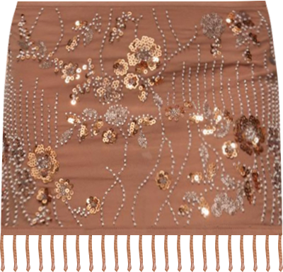 Women's Sheer Sequin Bead Fringed Mini Skirt