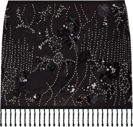Women's Sheer Sequin Bead Fringed Mini Skirt