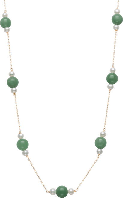 Dyed Green Jade & Cultured Freshwater Pearl (4-5mm) 18" Collar Necklace in 10k Gold