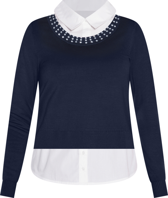 Women's Rhinestone-Neckline Two-Fer Sweater