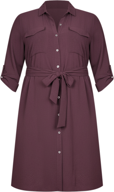 Plus Size Long Roll Tab Sleeve Shirt Dress