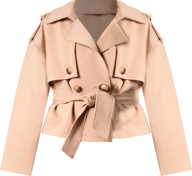 Women's Cropped Scuba Belted Trench Coat