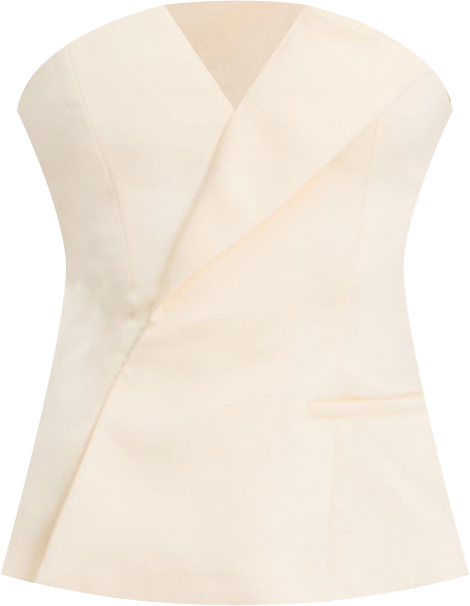 Women Yani Ivory Asymmetrical Lapel Sleeveless Peplum Top