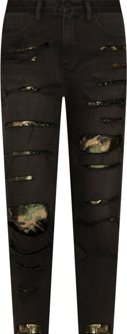 Women's High Rise Camo Sequin Straight Leg Jeans