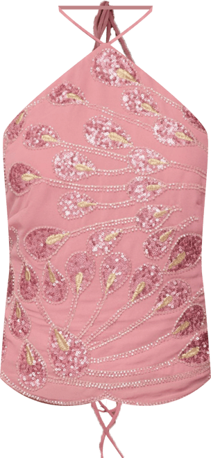 Women's Embroidered Bead & Sequin Halter Top