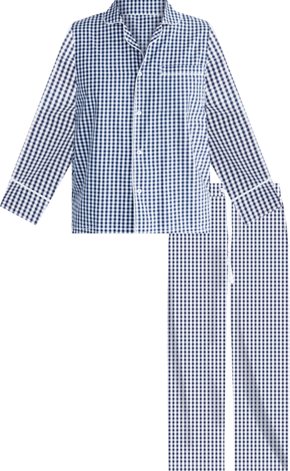 Men's Hepburn Gingham Navy Long Pj Set