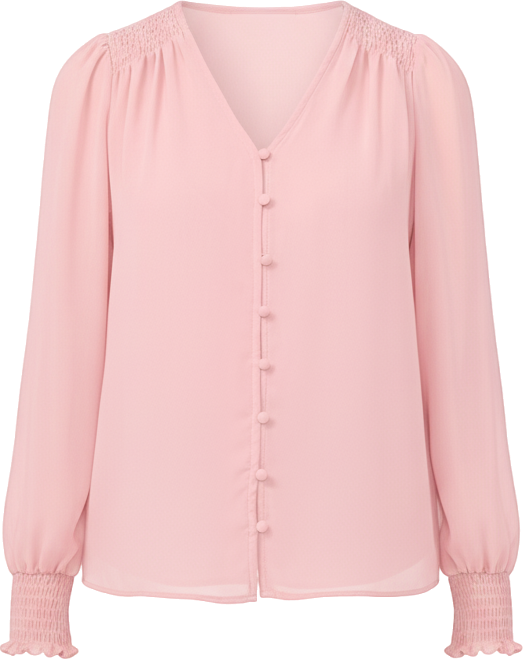 Petite V-Neck Smocked-Shoulder Blouse