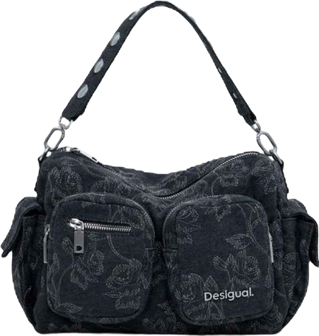 Women's Medium denim multi-pocket embroidered bag