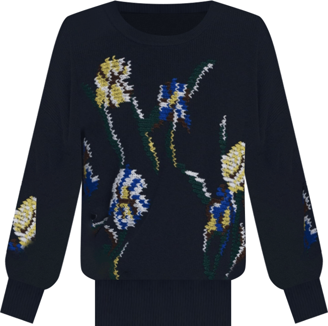 Women's Jacquard sweater with embroidered flowers