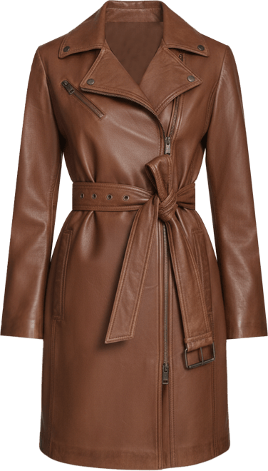 Women's Jacqui Moto Style Leather Trench Coat
