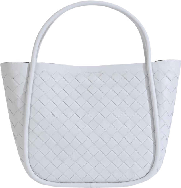 Women's White Woven Leather Top Handle Bag