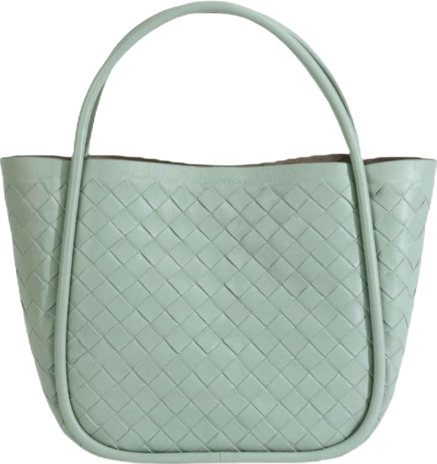 Women's Pastel Green Woven Leather Top Handle Bag