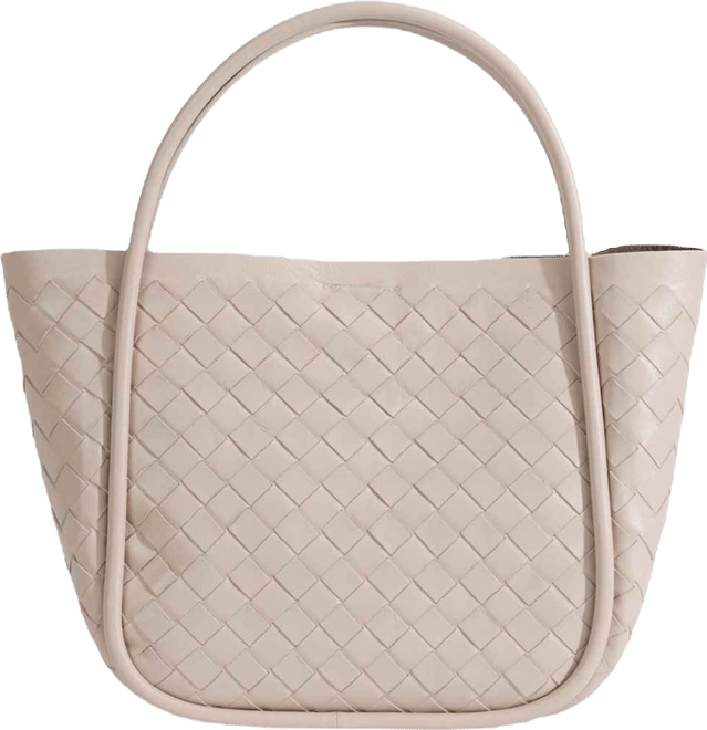 Women's Beige Woven Leather Top Handle Bag