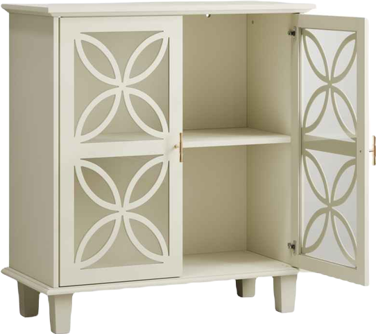 Cream Sideboard Buffet Cabinet with Glass Doors
