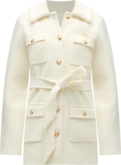 Women's Mixed Media Military Belted Mink Coatigan