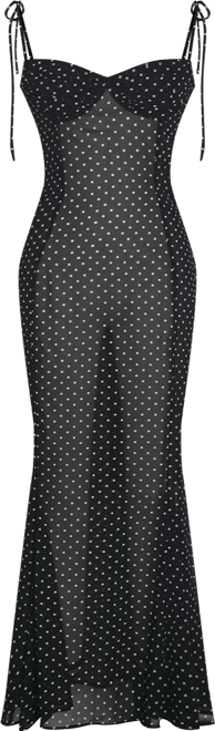 Women's Yadira Black Base Polka Dot Chiffon Maxi Dress