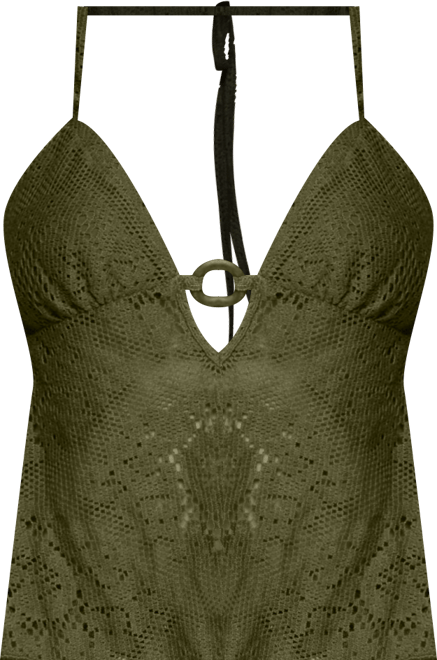 Womens Sheer Crochet Babydoll Halter Top