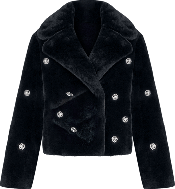 Women's Short Embellished Faux-Fur Coat