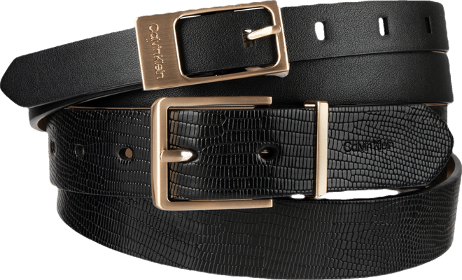 2-Pc. Skinny Faux-Leather & Embossed Belt Set