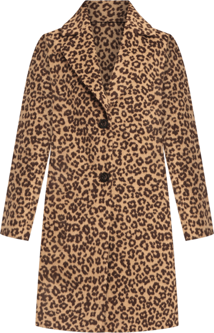 Women's Single-Breasted Wool-Blend Boyfriend Leopard Coat
