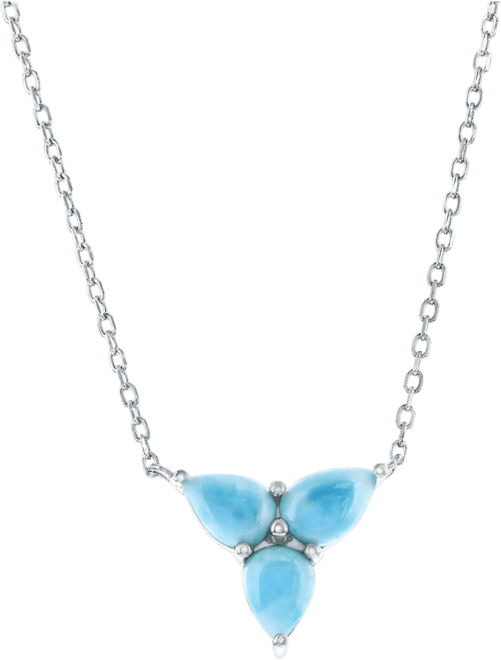 Sterling Silver, Pear-Shaped Triple Cluster Larimar Necklace