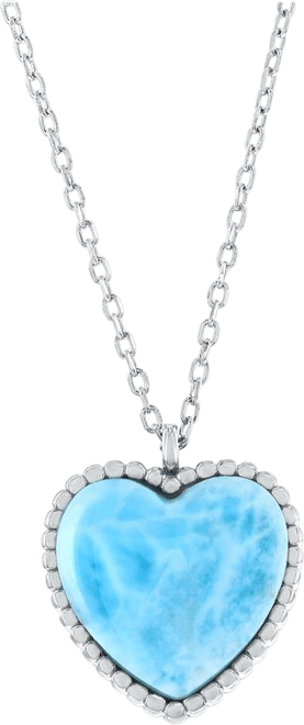 Sterling Silver, Larimar Heart, Beaded Outline Necklace