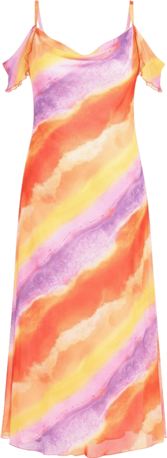 Women's Cold Shoulder Marble Print Maxi Dress