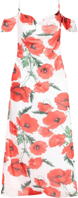 Women's Cold Shoulder Poppy Print Strappy Dress
