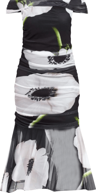 Women's Bold Floral Ruched Midi Dress