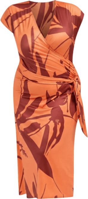 Women's Floral Wrap Jersey Midi Dress