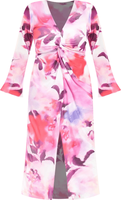 Women's Floral Twist Front Midi Dress