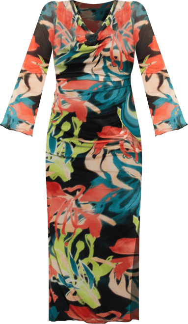 Women's Curve Abstract Cowl Neck Maxi Dress