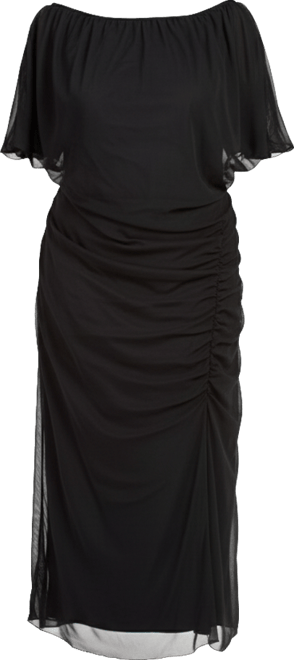 Women's Drop Shoulder Ruched Mesh Midaxi Dress