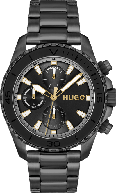 Men's Dive Quartz Multifunction Ionic Plated Black Steel Watch, 44mm