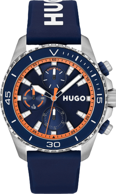 Men's Dive Quartz Multifunction Blue Silicone Watch, 44mm