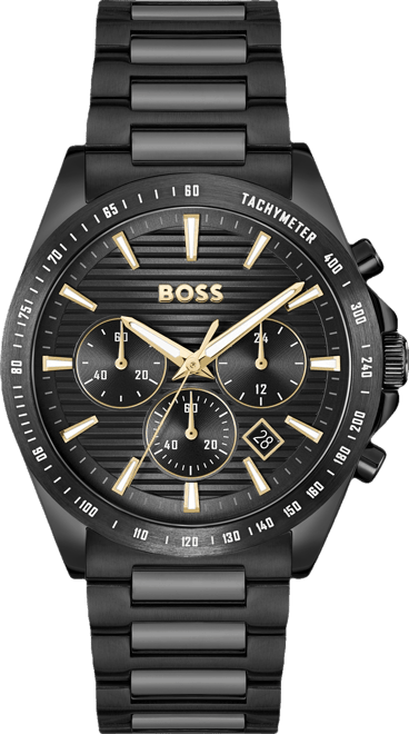 Men's Strike Quartz Fashion Chrono Ionic Plated Black Steel Watch, 41mm