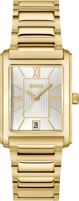 Men's Principle Dress Quartz Basic Calendar Ionic Plated Thin Gold Steel Watch, 28 x 39mm