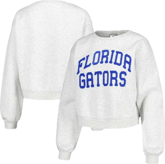 Women's Oatmeal Florida Gators Core Chenille Cropped Pullover Sweatshirt