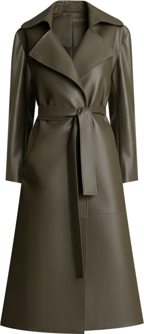 Women's Faux Leather Belted Trench Jacket