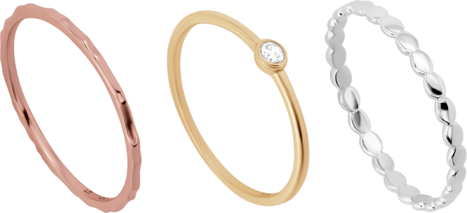 3-Piece Cubic Zirconia Ring Set (0.12 ct. t.w.) in Tri Tone Sterling Silver