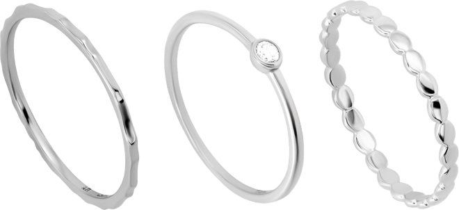 3-Piece Cubic Zirconia Hammered Ring Set (0.12 ct. t.w.) in Sterling Silver